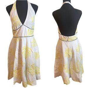 Elegant Yellow and White Halter Dress